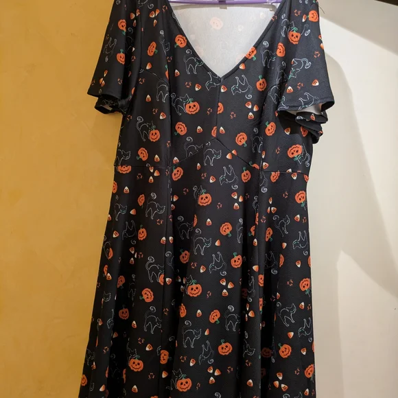 Unique Vintage Halloween Spooky Cats & Pumpkins Flare Dress - Picture 5 of 5